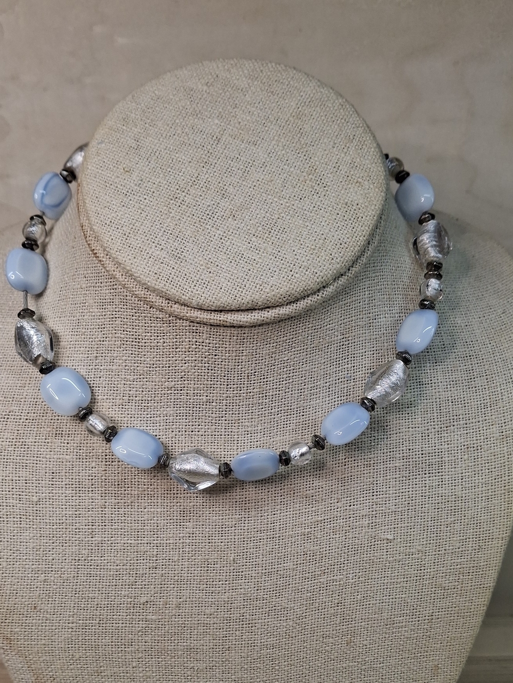 Light Blue Bead and Silver Accent Necklace - Unbranded